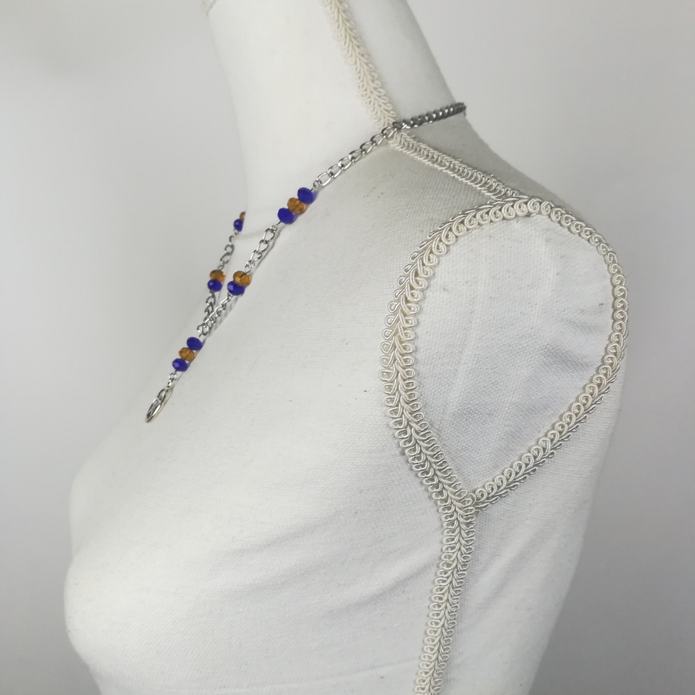 Fancy pentacle necklace blue & gold faceted glass beads witchy pagan new age - Picture 4 of 5